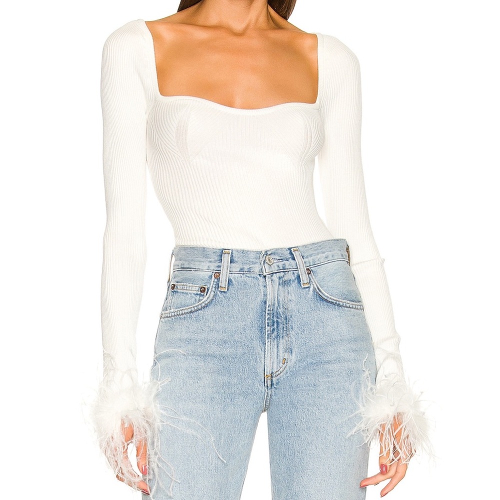 Lovers + Friends feather trim top